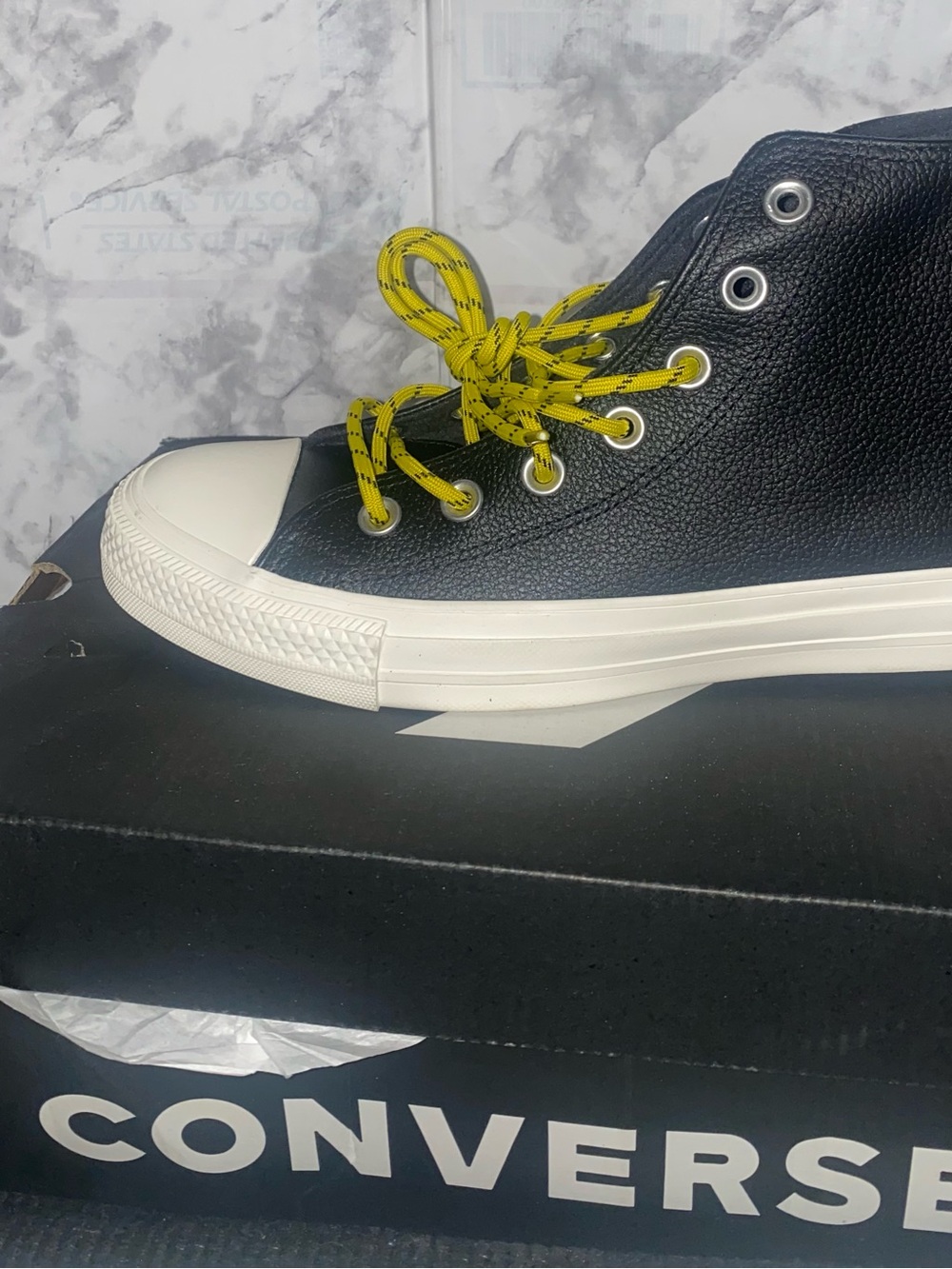 Converse Black High Top Sneakers with Yellow Insole